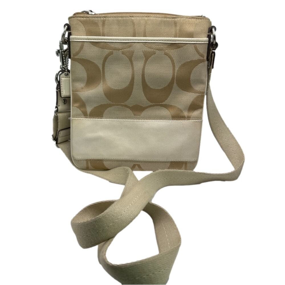 COACH Beige and Cream Canvas Signature Crossbody